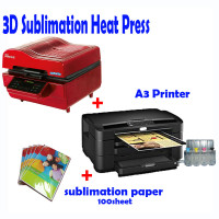3D VACUUM DYE SUBLIMATION ink HEAT PRESS + A3 Eco Tank Printer (Sublimation ink included) + Paper