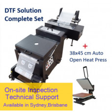 DTF A3 size Modified Printer + Powder Shaker and Oven Fully Auto All in One + 38x45 Auto Open Heat Press