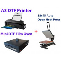 DTF A3 size Printer + Mini Film Oven Heater Powder Dryer + 38X45 Auto Open Heat Press