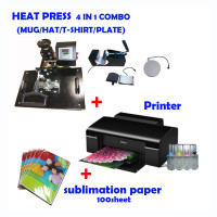 4 in 1 HEAT PRESS MACHINE + Printer (Sublimation ink included) + Sublimation paper