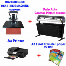 Auto Contour ARMS Plotter 730mm + HEAT PRESS 40x60 cm + A3 Printer + T Shirt Heat Transfer paper
