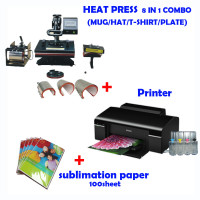 8 in 1 HEAT PRESS MACHINE + Printer (Sublimation ink included) + Sublimation paper