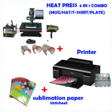 8 in 1 HEAT PRESS MACHINE + Printer (Sublimation ink included) + Sublimation paper