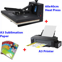 HEAT PRESS MACHINE 40x60cm + A3 Printer (Sublimation ink included) + A3 Paper