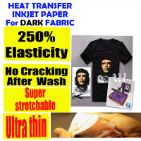 Inkjet Heat Transfer Paper 250% elasticity for T-Shirt Cotton & polyester Garment, Dark Color A4