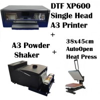 DTF XP600 Single Head A3 Printer + Powder Shaker and Oven Fully Auto All in One + 38x45 Auto Open Heat Press