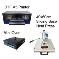 DTF XP600 Single Head A3 Printer + Mini Film Oven Heater Powder Dryer + 40x60 Flat Base Heat press