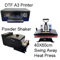 DTF XP600 Single Head A3 Printer + Powder Shaker and Oven Fully Auto All in One + 40x60 Swing Away Heat Press