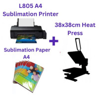 Epson L805 A4 SUBLIMATION Printer + Sublimation Paper A4 + 38X38CM HEAT PRESS