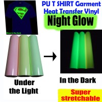 PU T-SHIRT GARMENT NIGHT GLOW VINYL HEAT PRESS TRANSFER FILM ROLL 1m x 50cm 